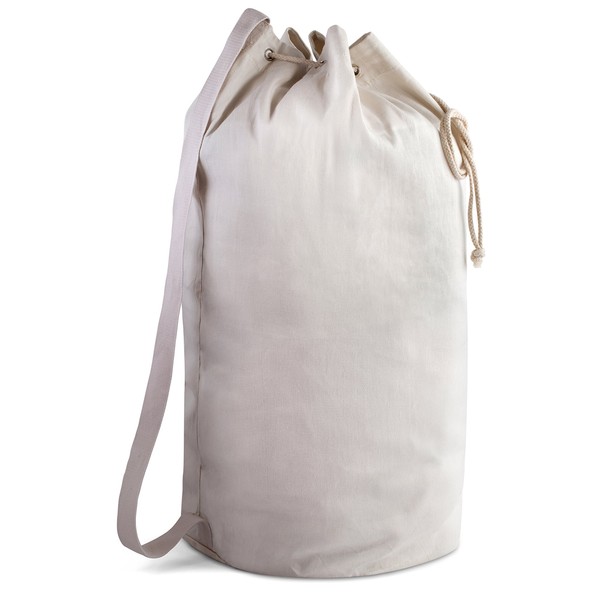 Canvas Duffel Bag - Drawstring, Leather Closure, Shoulder Strap.