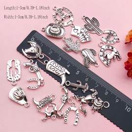 80pcs Western Cowboy Themed Charms Set - Zinc Alloy 3D Miniature Cowboy Hat, Horse, Boot Shoe Charms for DIY Jewelry Making, Keychain Crafts Accessory Tools -Durable, Versatile, and Perfect for Creative Projects (Antique Silver)