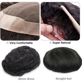 Tupé para Hombres Tupé para Hombres Sistema de reemplazo de tupé de Cabello Humano Mono Fino con PU Alrededor para Hombres Línea de Cabello Natural Densidad Media Prótesis de Cabello Masculino durad