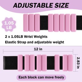 Adjustable Ankle & Wrist Weights, Set of 2 Wearable Weighted Wrist bands 2 LB (1 LB Each) with Skin-Friendly Silicone and High-Elasticity Woven, for Walking, Yoga, Dance, Aerobics, Pilates (Pink)