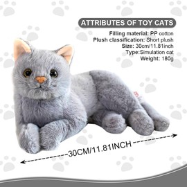 KAOVCXR Cat Plush Soft Toys, Cat Stuffed Animal Plush Simulation Cute Realistic Doll, Pillow Soothing Hugging Sleeping, Birthday Gifts Present Party Favors For Boys And Girls, 30cm