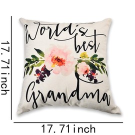 Sisadodo World's Best Grandma Floral Throw Pillow Cover for Women - 18x18 inches, Floral Pattern, Cotton Blend, Living Room & Bedroom Decor for Grandma