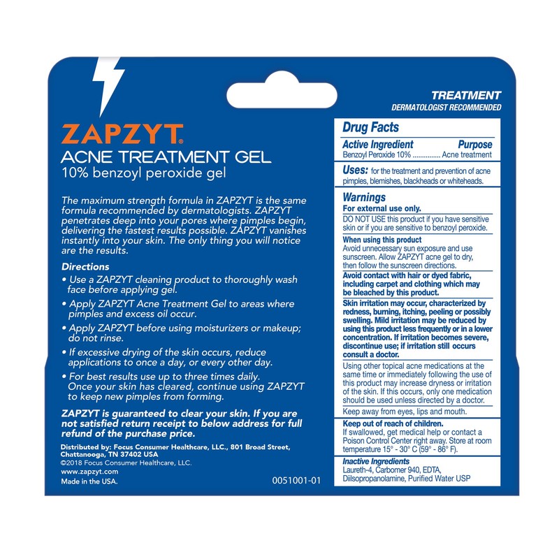 Zapzyt Zapzyt Maximum Strength 10% Benzoyl Peroxide Acne Treatment Gel