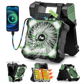 Solar Powered Camping Fan for Tent Rechargeable Battery Operated Tent Fan with LED Light, Hanging Hook,Timer, 5 Speed Portable Camping fan for Outdoor Travel Home Beach