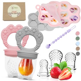 O’doe Silicone Baby Popsicle Molds & Baby Food Feeder with 1 Clip, 2 Pack Freezer Tray with Lid, 2 Breastmilk Popsicle Molds for Teething Relief, BPA Free, includes 3 Extra Teething Pacifiers & Toys