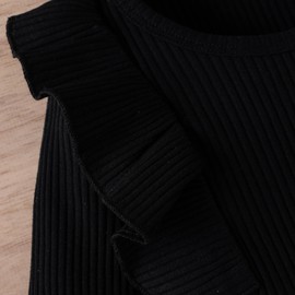 LYQTloml Toddler Girl Outfits Fall Winter Clothes Turtleneck Knitted Cotton Solid Color Ruffle Long Sleeves Pullover Tops Blouse & Button Mini Skirts Set 2PCS