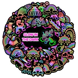 51 Pcs Neon Rainbow Stickers for Kids Glow in The Dark, Unicorns Sticker for Water Bottle, Vinyl Waterproof Laptop Decals for Teens Girls Boys, Students Classroom Prizes Sticker Pack