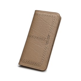 ANFUMAN Rfid Slim Wallet for Womens Thin Card Holder Travel Wallet Bifold Clutch Long Ladies Billfold, Light Brown, Minimalist