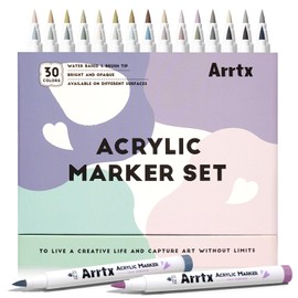 ARTTX Acrylic Paint Pens 30 Grey Tones, No Shake Non-Valve Markers, 1-6mm Flexible Brush Tip, Fast Dry Waterproof Opaque Ink for Rock Painting, Wood, Glass, Plastic, Canvas