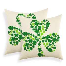 Ogiselestyle St Patricks Day Lucky Clover Throw Pillow Cover, 18 x 18 Inch Shamrock Clover Cushion Case Decoration for Sofa Couch Set of 2
