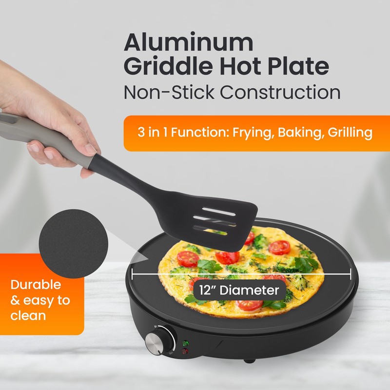 Morning Star 12-Inch Electric Crepe Maker with Nonstick Cooktop |
