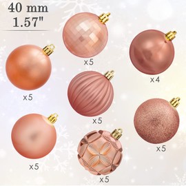AMS 34ct Christmas Ball Mini Ornaments Party Decoration Shatterproof Festival Widgets Pendant Hanging (40mm, Rose Gold)