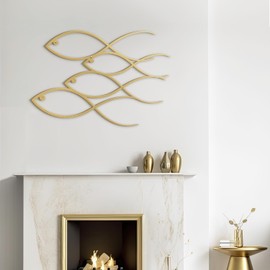 SIGNLEADER Metal Wall Art Decor Fish Minimalist Modern Abstract Wall Sculpture Hangings Home Decoration for Living Room, Bedroom, Bathroom, Kitchen, Outdoor - 30" Gold