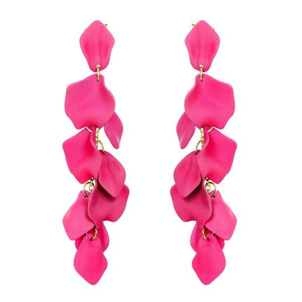 Flyonce Pink Earrings for Women Acrylic Rose Petal Long Dangle
