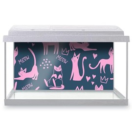 Aquarium Fish Tank Background 90x45 cm - Cute Pink Cats Kitten Pattern Static Cling Vinyl Vivarium Terrarium External Application #52773