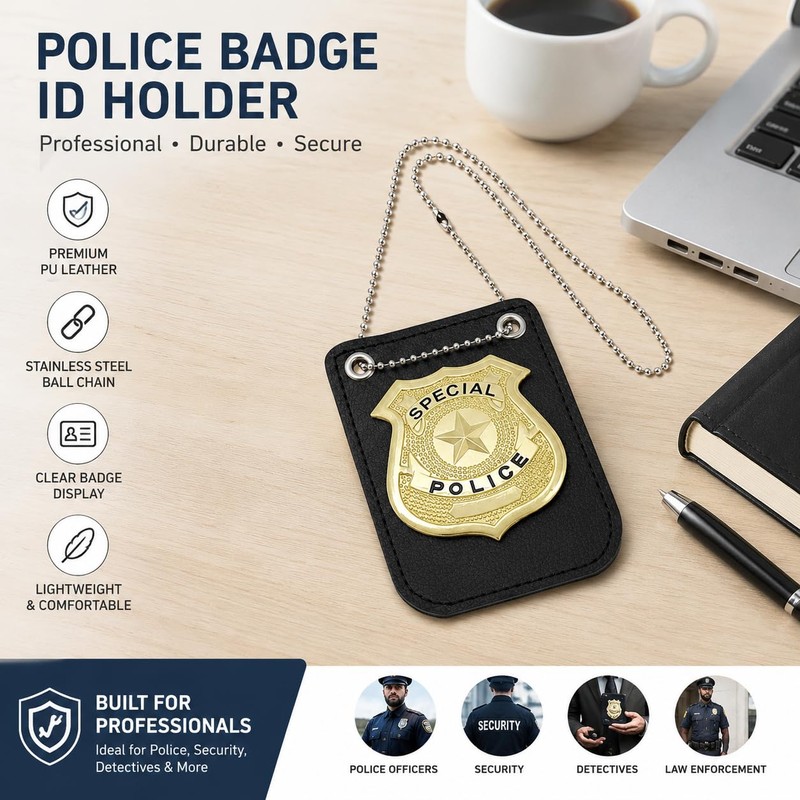 2 Pcs Police Badge Set with Chain and Belt Clip