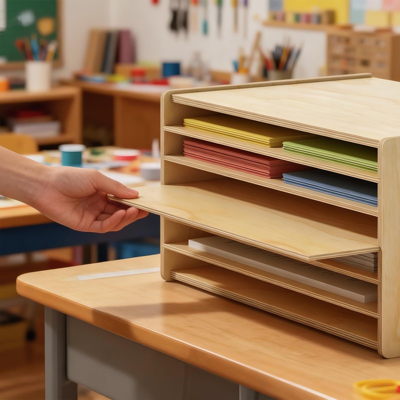 Gtouse Wooden Construction Paper Organizer 20" x 13.5", 6 Tier