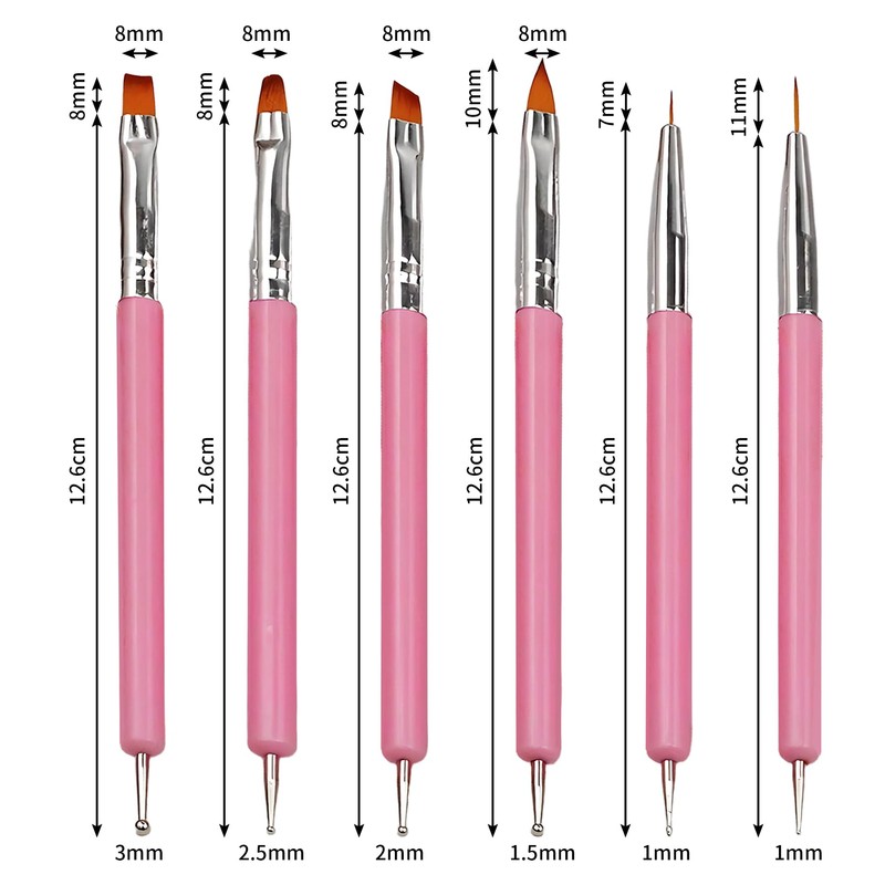 YPYMOD Pack of 6 Double End Nail Brushes, Nail Design