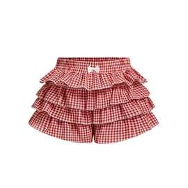 Verdusa Women's Plus Size Y2k Gingham Plaid Mini Shorts Tiered Layered Ruffled Shorts Red and White XX-Large Plus