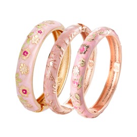 UJOY Womens Multi-Colors Cloisonne Bracelet Gold Plated Flower Hollowed Enameled Hinged Cuff Bangles Jewelry Gift 55C36 3PCS Pink