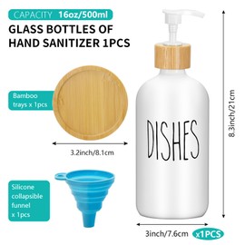 1 Pack 16 Oz Glass Soap Dispenser Set with Tray, Hand Dish Soap Dispenser Set for Bathroom and Kitchen Bottle Dispenser with Dish Soap, Hand Soap, Lotion (White Dishes)
