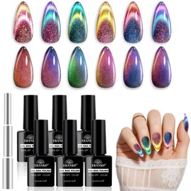 EBANKU Magnetic Gel Nail Polish, 9D Chameleon Holorgraphic Magnetic Cat Eye Gel Polish Glitter Gel Polish Set with Magnet 6PCS