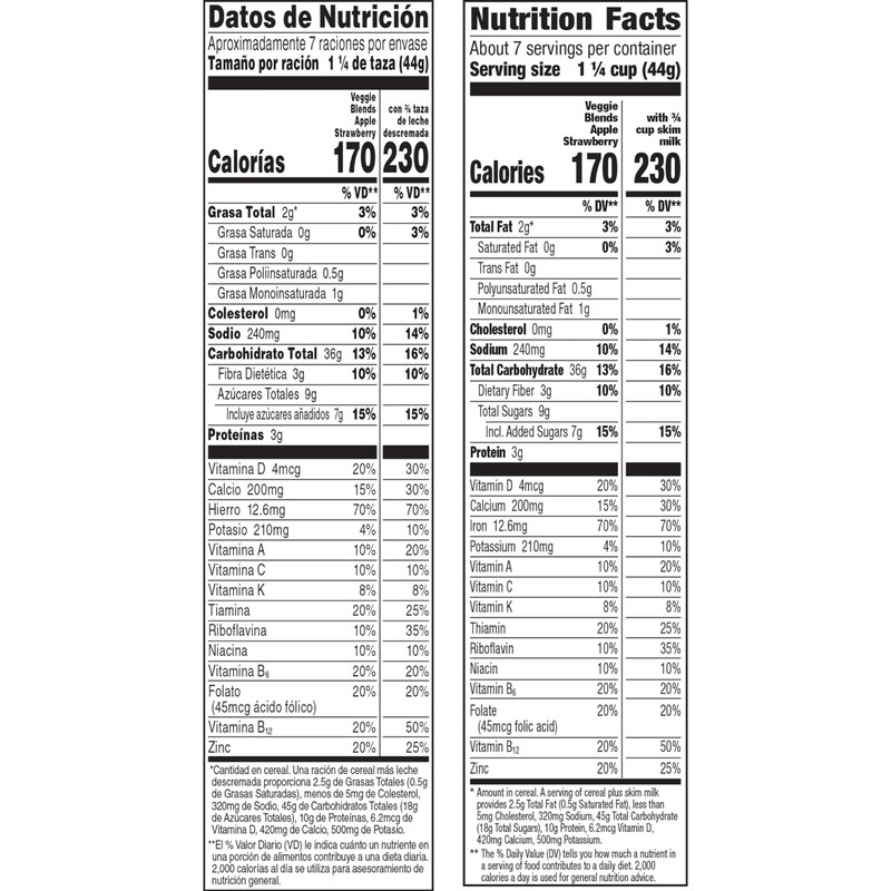 Cheerios Veggie Blends Breakfast Cereal, Apple Strawberry, Made with Fruits