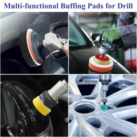 Zhaoyao Car Buffer Drill Attachment, 50P Mixed Sizes Buffing Pads for Drill Suitable for Various Projects and Surfaces Buffing Pads Made of Different Materials with Thread Backing Pads and Adapters