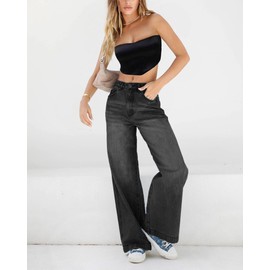 EMMIOL Women's Casual Baggy Jean Distressed High Waisted Denim Pants Stretch Baggy Loose Wide Leg Jeans Black