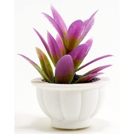 Dollhouse Miniature Purple Plant in White Pot