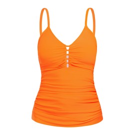 Ocean Blues - Traje de baño tankini retro para mujer con control de abdomen y parte superior tankini, Anaranjado Neón, Small