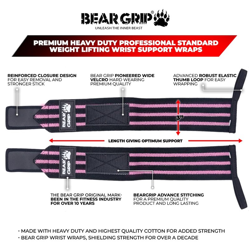 BEAR GRIP - Weight lifting wrist support wraps (Sold in