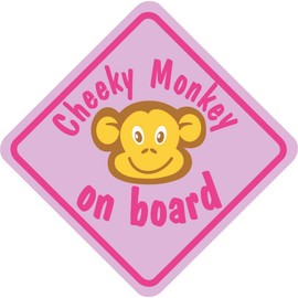 Castle CHEEKY MONKEY ON BOARD Pink Diamond Hanging Car Window Sign