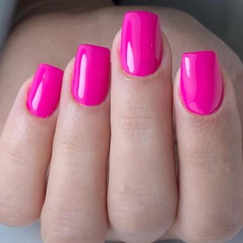 Bellelfin Coffin Press on Nails Short, 240Pcs Ballerina Hot Pink Fake Nails Kit Full Cover Acrylic Press on Nail with Glue Glossy Coffin Nails Press on for Women Girls Fingernails Artificial