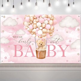VanillaBay We Can Bearly Wait Backdrop Pink Bear Gender Reveal Baby Shower Photo Backdrops Clouds Balloons Party Decorations Supplies Photography Background 70.8x43.3 inch