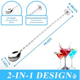 JYTDBCS Stainless Steel Bar Mixing Spoon with Masher, Twisted Cocktail Shaker Spoon Bar Drink Mixer Stirrer for Bartender Home Bar Restaurant Use, Silver