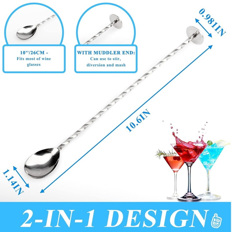 JYTDBCS Stainless Steel Bar Mixing Spoon with Masher, Twisted Cocktail