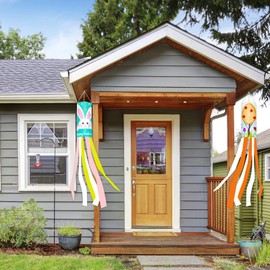 Lucleag 2 PCS Happy Easter Windsock, Easter Egg Bunny Rabbit Windsocks, Easter Hanging Wind Sock for Easter Day Outdoor Garden Yard Decoration Easter Party Supplies, 40 Inches