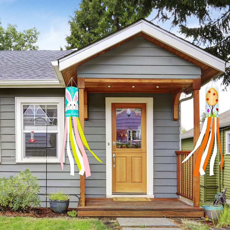 Lucleag 2 PCS Happy Easter Windsock, Easter Egg Bunny Rabbit