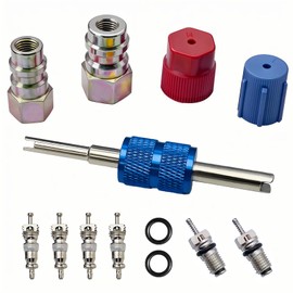 R12 to R134A AC Retrofit Fitting Adapter Kit, R12 R22 to R134A High/Low Fitting Port Retrofit 1/4’’ to 7/16"-20 UNF Conversion Adapter,Fits for AC Air Conditioner Refrigerant
