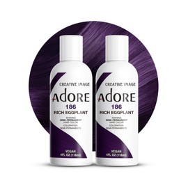 Adore Adore Semi Permanent Hair Color - Vegan and Cruelty-Free Purple Hair Dye - 4 Fl Oz - 186 Rich Eggplant (Pack of 2)