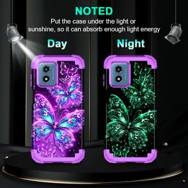 Casetego Compatible with Moto G 5G 2024 Case,Glow in The Dark Three Layer Heavy Duty Sturdy Shockproof Full Protection Rugged Hard PC+Soft TPU Bumper Case,All Purple