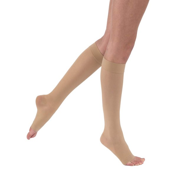 BSN Medical JOBST 119503 - Medias de compresión ultra transparentes hasta la rodilla, 15-20 mmHg, puntera abierta, mediano, natural