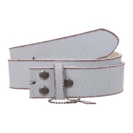 Snap On Plain Crack Print Stitching Edged Vintage Leather Replacement Belt Strap, White | 30