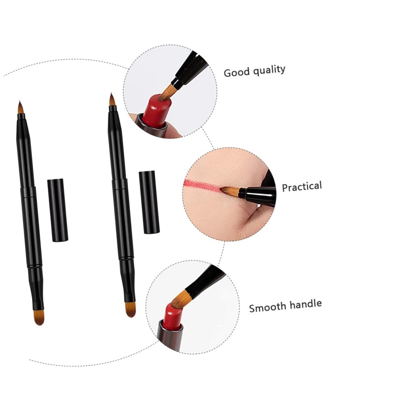 FRCOLOR 2pcs Retractable Double-ended Lip and Eyeliner Brush Portable Makeup