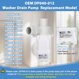 DP040-012 4681EA1007A 5859EA1004F 5859EA1004G 5859EA1004P Drain Pump (OEM) Compatible with LG Washer, Kenmore, GE washer drain pump, Fits for WT1101CW WT1201CV WT1201CW WT4870CW, etc - 1 Year warranty