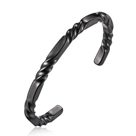 FLHEART Stainless Steel Mens Cuff Bracelet, Minimal Twist Cool Antique Retro/Silver/Black Open Metal Cuff Bangle Bracelets for Men, 65mm, One Size, Stainless Steel, no gemstone