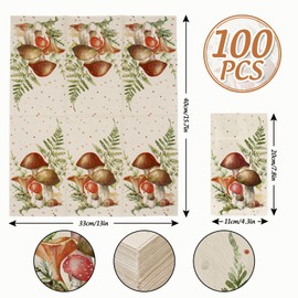 AnyDesign 100 Pack Mushroom Guest Napkins 13 x 15.7 Inch Watercolor Dots Mushroom Leaves Print Paper Dinner Hand Disposable Napkin Towel for Home Kitchen Dining Table Party Decorations Supplies