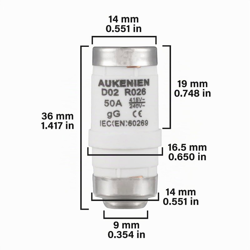AUKENIEN Neozed Fuse 50A D02 E18 400VAC Spiral Ceramic Fuses