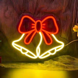KANAYA Jingle Bell Christmas Neon Sign, Christmas LED Sign USB Powered, Neon Christmas Lights Bell Wall Window Decoration, for Kids' Room Bedroom Home Party